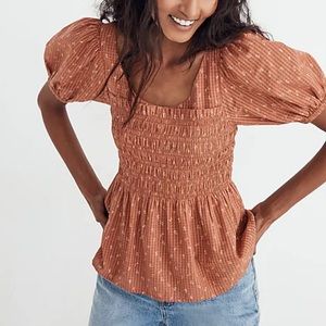 NEW Madewell Bubble Sleeve Smocked Peplum Top